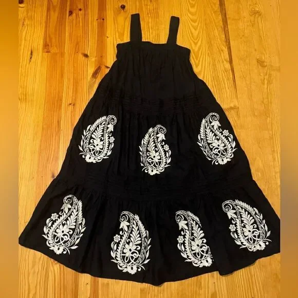 Anthropologie Felicity Embroidered Maxi Dress Women's Size Small Black/Ivory